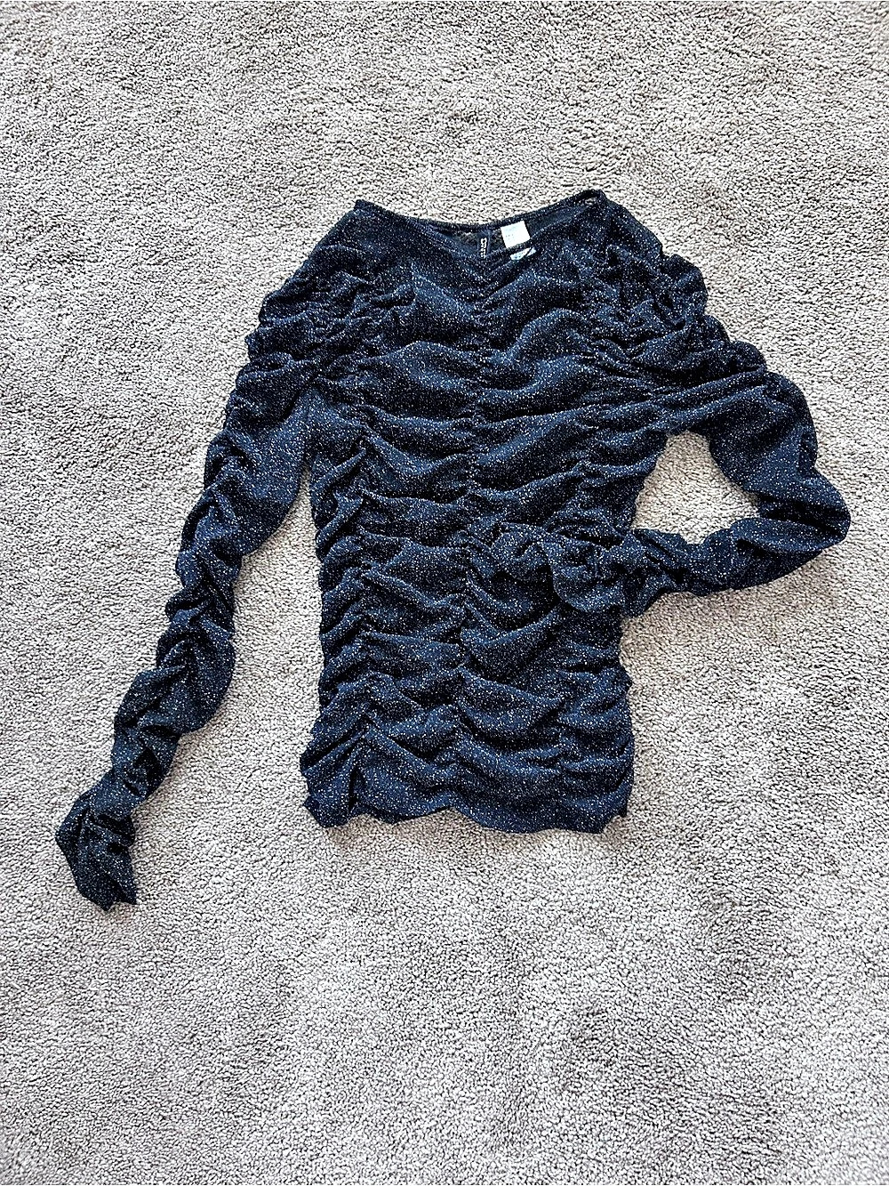 Ruched Long Sleeve Top in Black